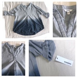 Sonoma Blue Wash Ombre Striped Blouse